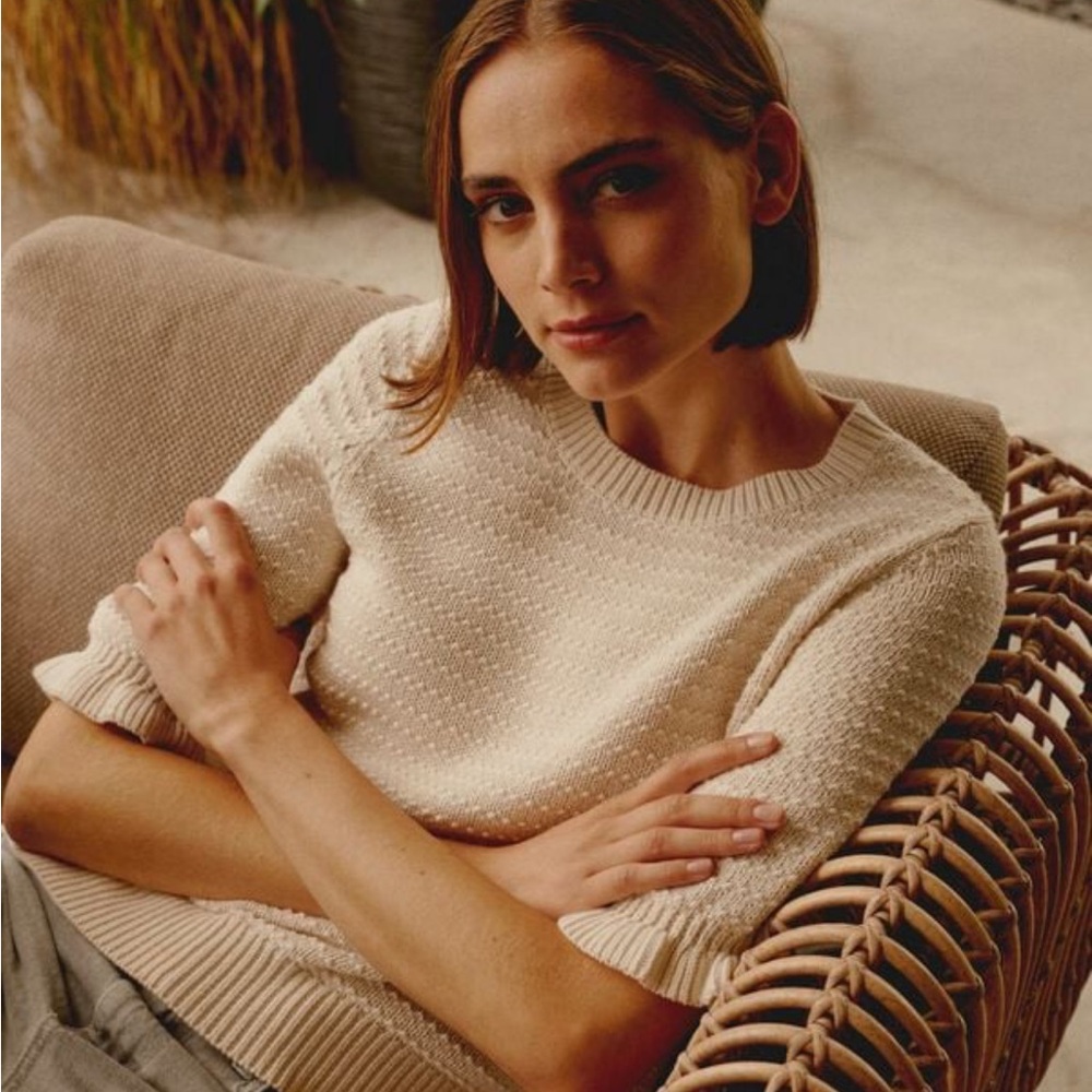 Repeat NWT Short Sleeve Cotton Textured Knit Sweater Ivory - Picture 2 of 16